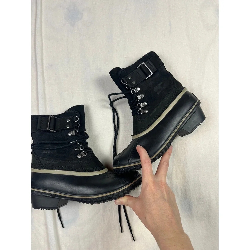 Sorel Winter Fancy II Lace Waterproof Black Suede Duck Boots NL2125-010 Womens 6